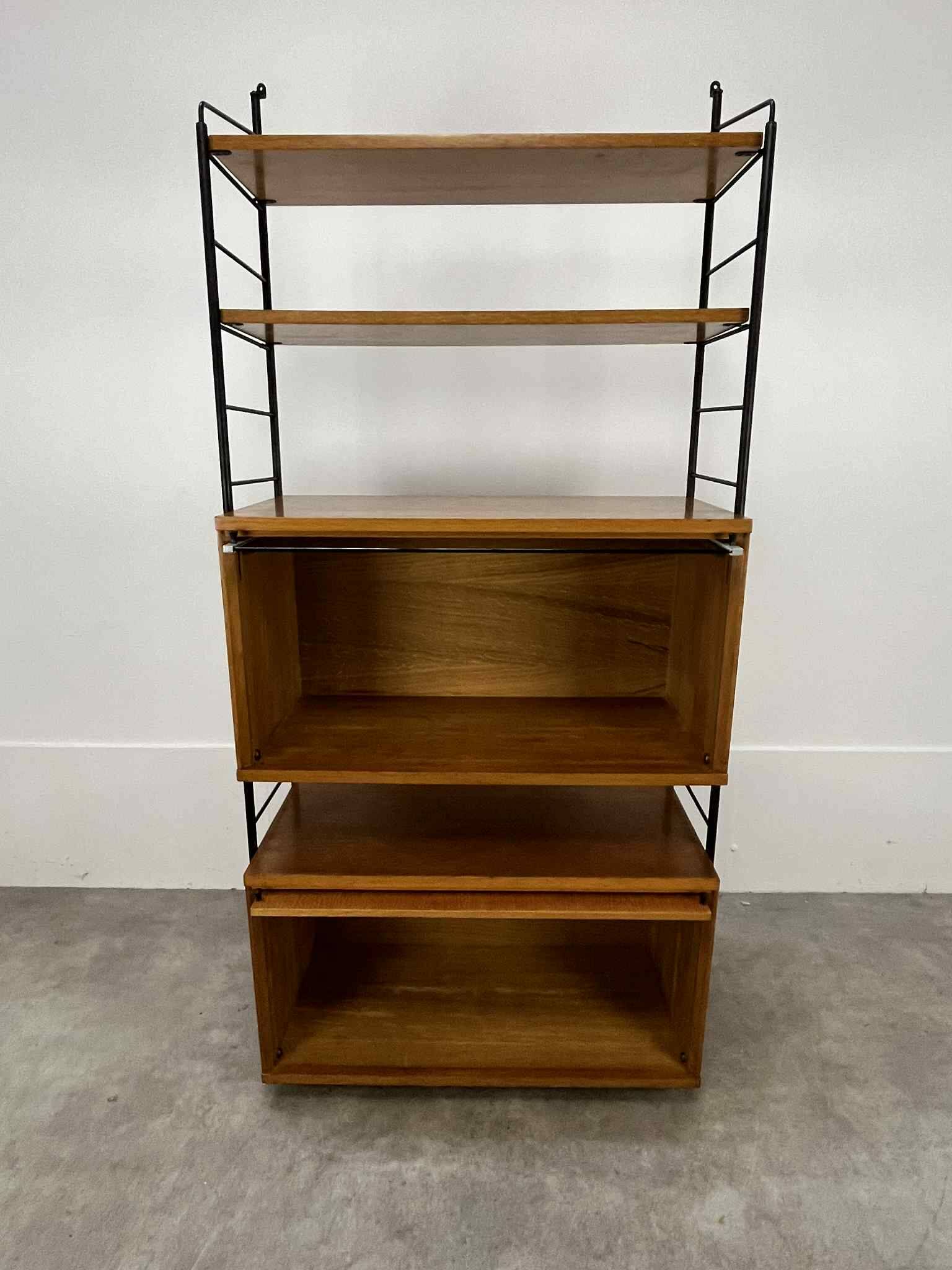 Modular shelf from the 1950s, wood and metal, vintage.