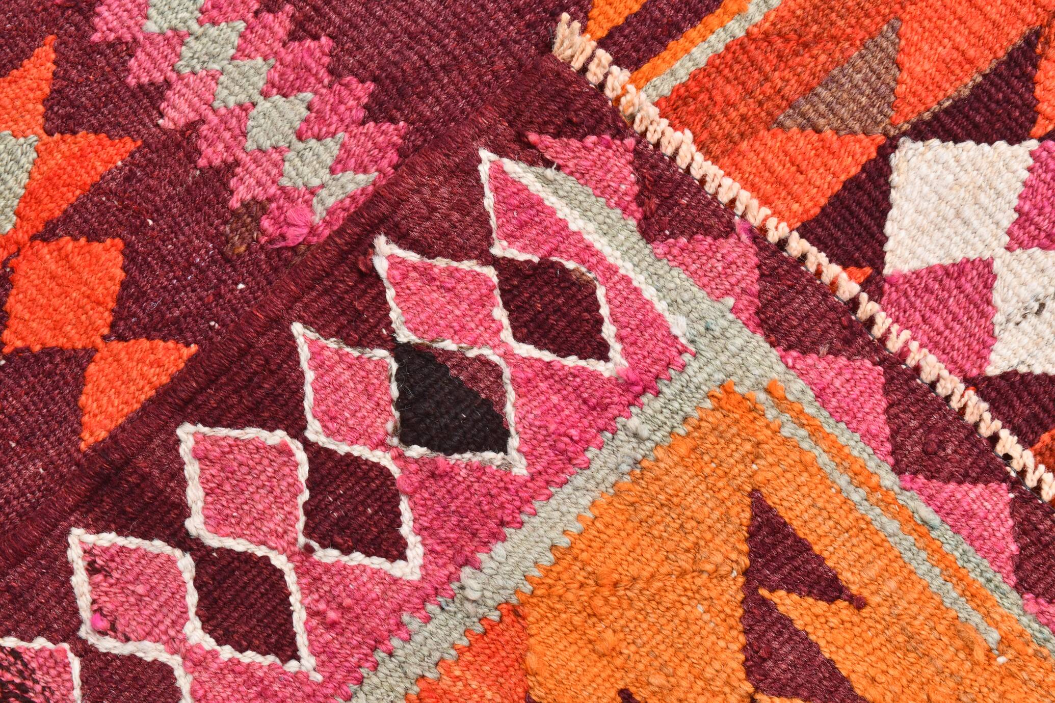 3x11 Pink Brown Vintage Kilim Runner Rug, 104x328Cm