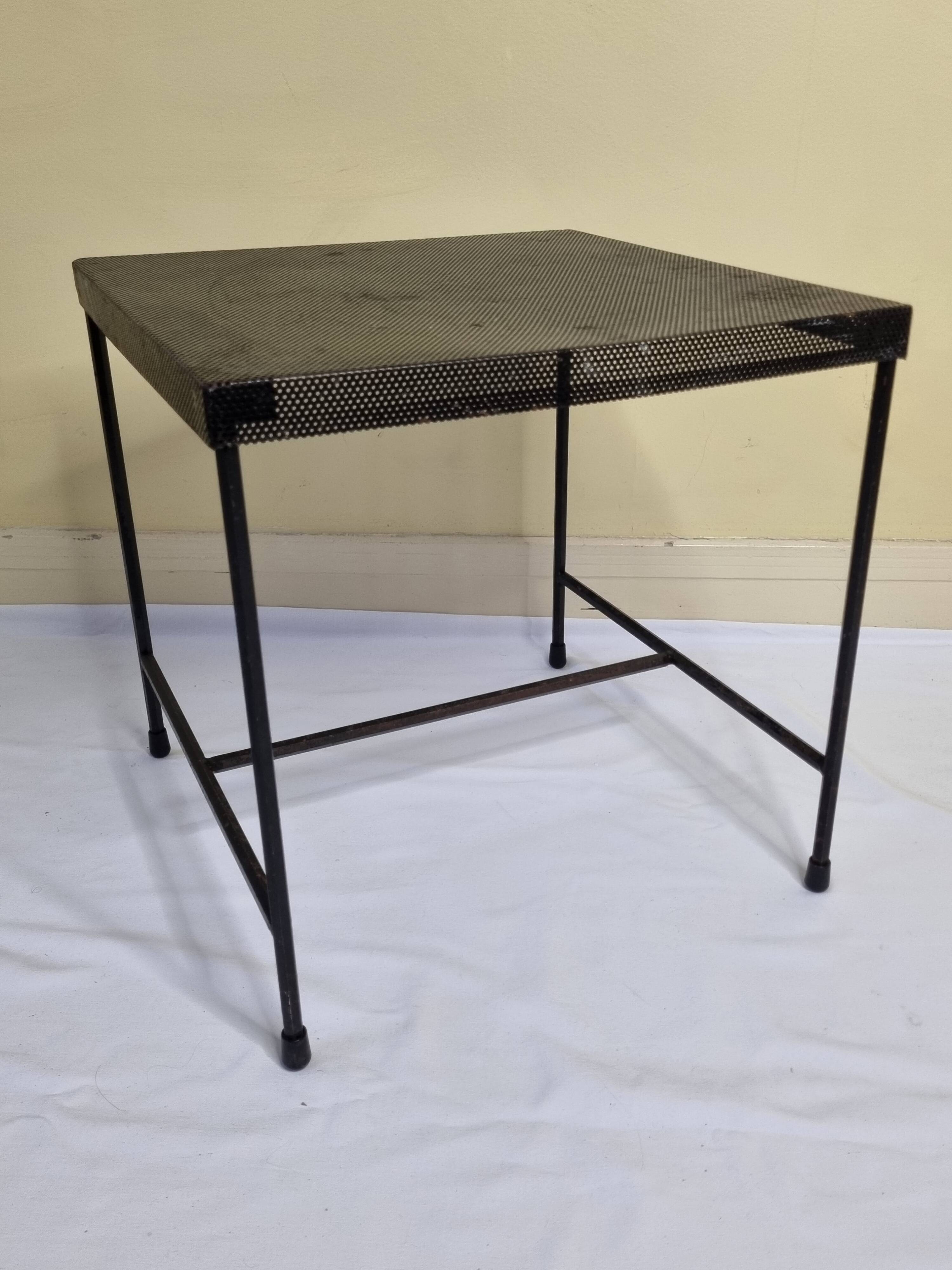 Vintage perforated metal side table, 42 cm
