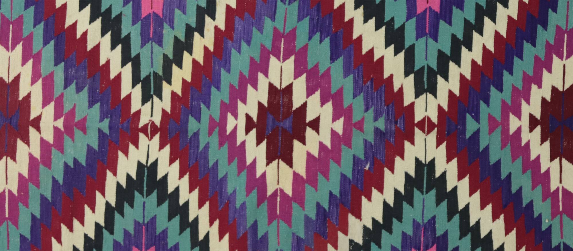 Turkish Kilim Yuruk Vintage 136x245 cm Geometric Pink Green Purple