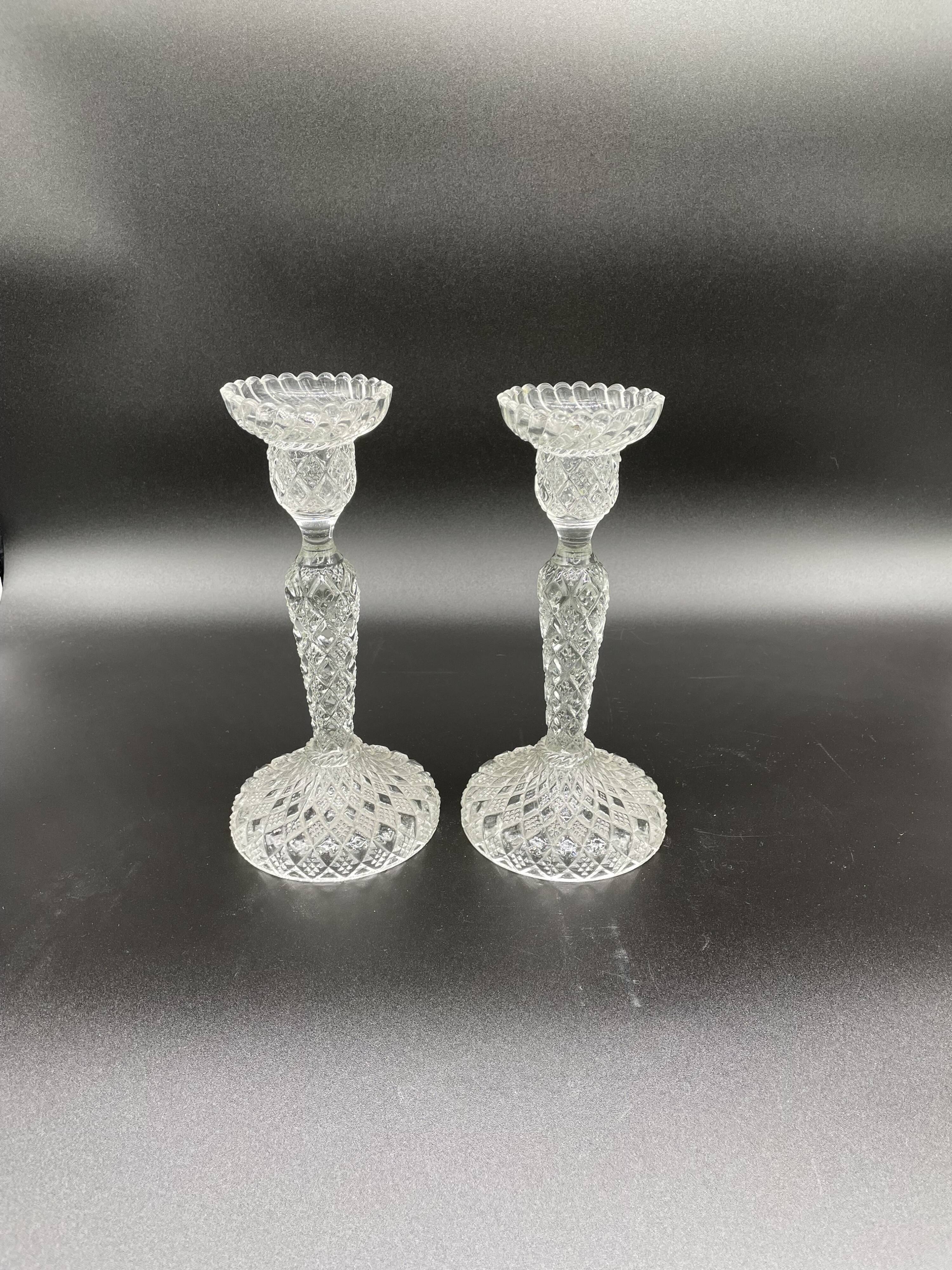 Pair of candlesticks, cut glass