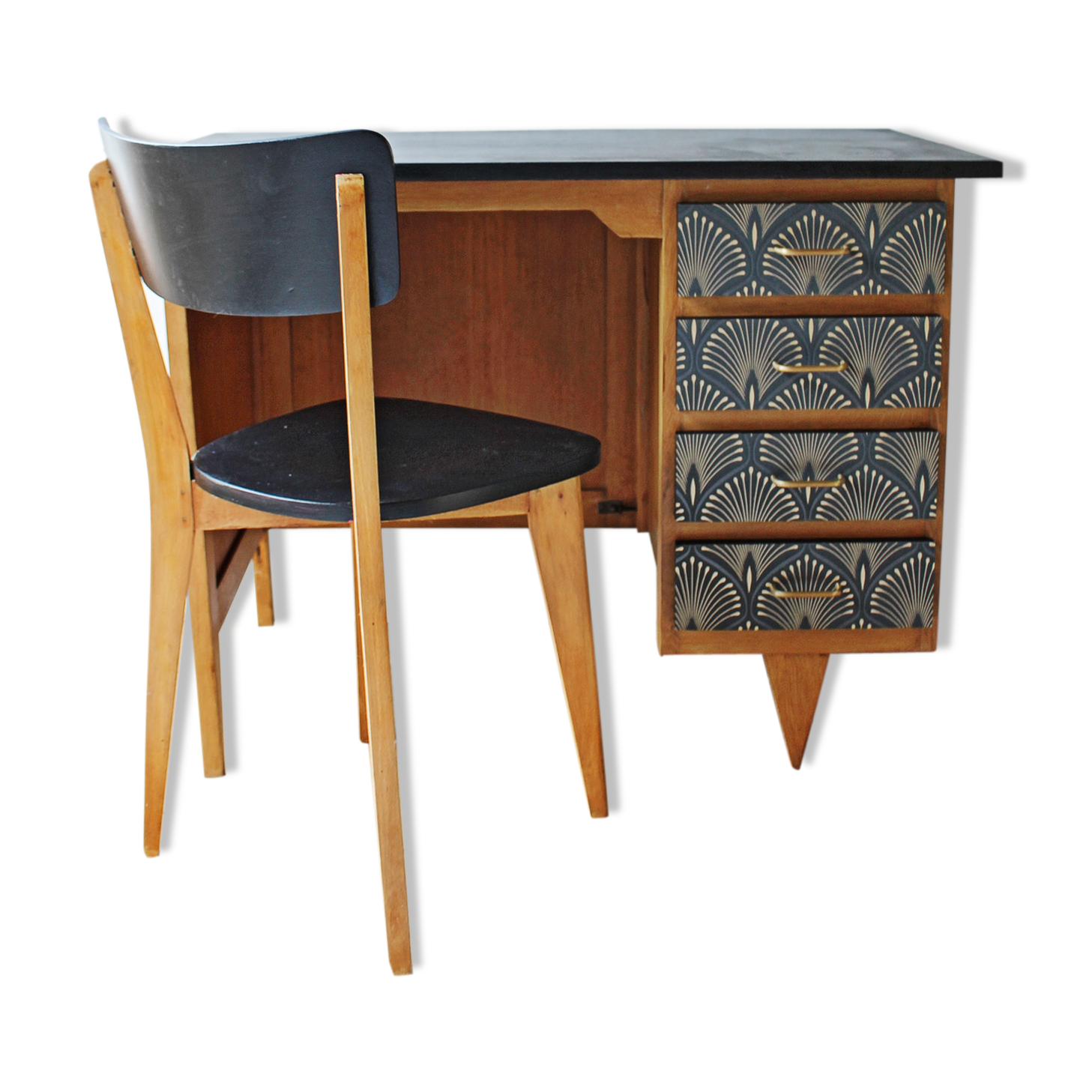 Bureau à casson avec chaise années 50/60