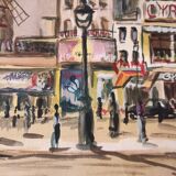 Vintage French watercolour of the Moulin Rouge, in Paris, signed Ch. Vogel, from 1948