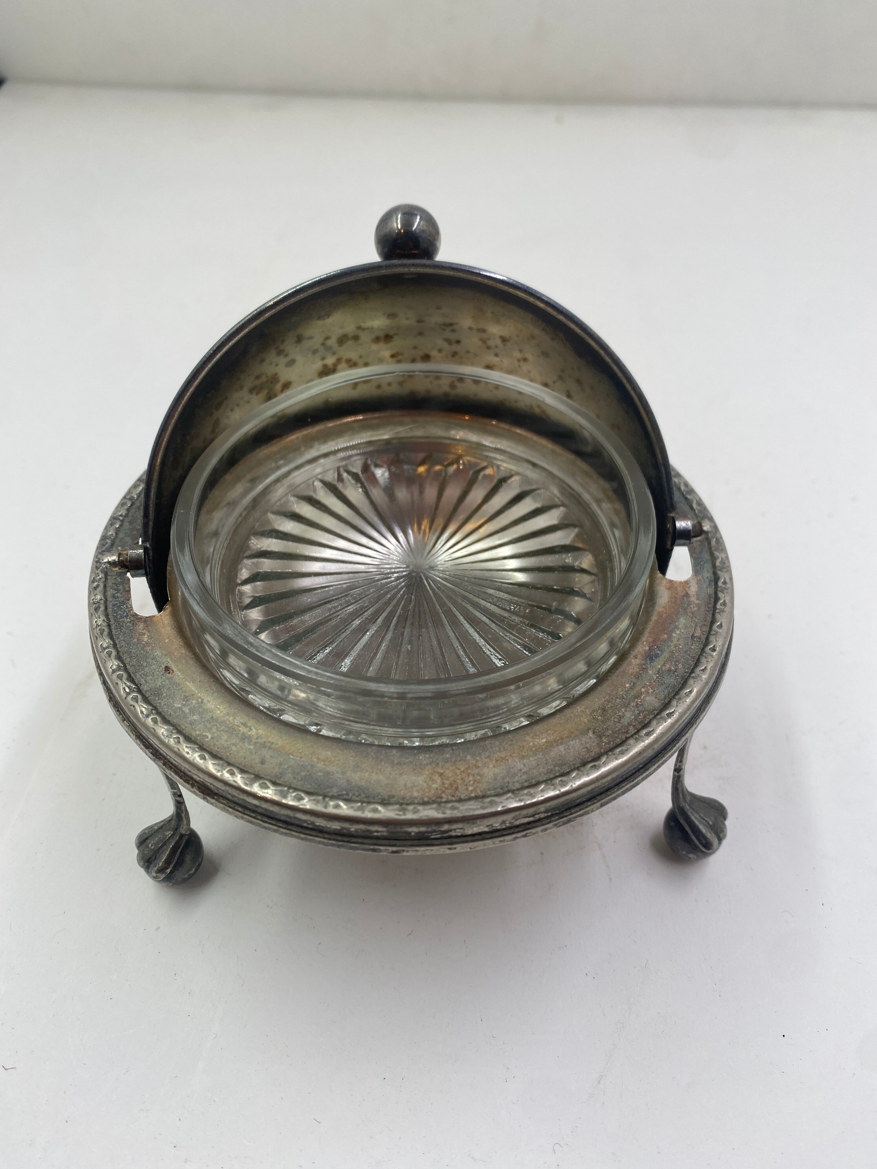 Silver metal butter dish