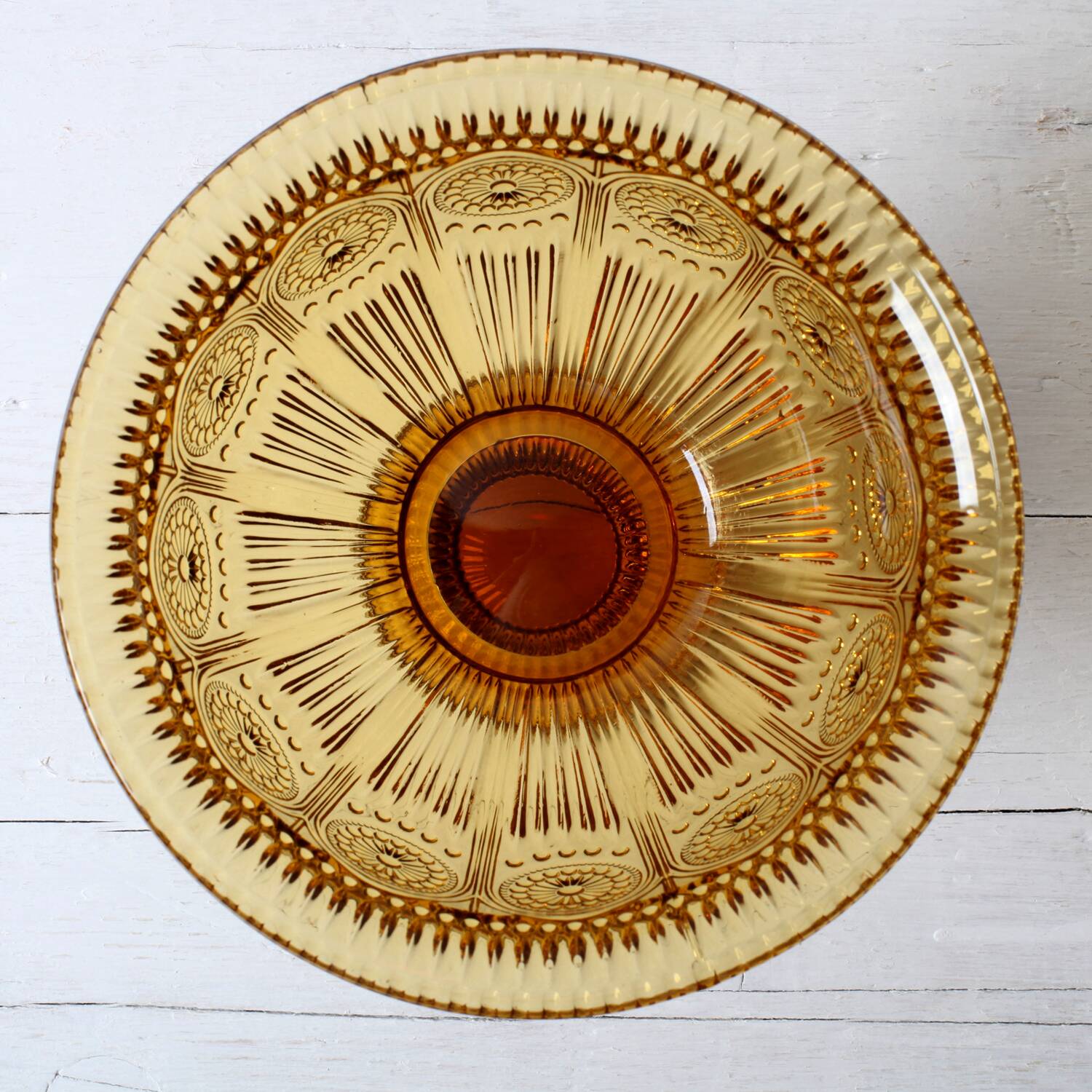 Mid-century Amber Honey Pedestal Bowl / Modern Vintage / Godinger / 1990s