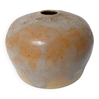 Ancien vase boule en grès texturé design brutaliste vintage signé