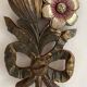 Decorative carved wooden ornament bouquet flowers and ribbon