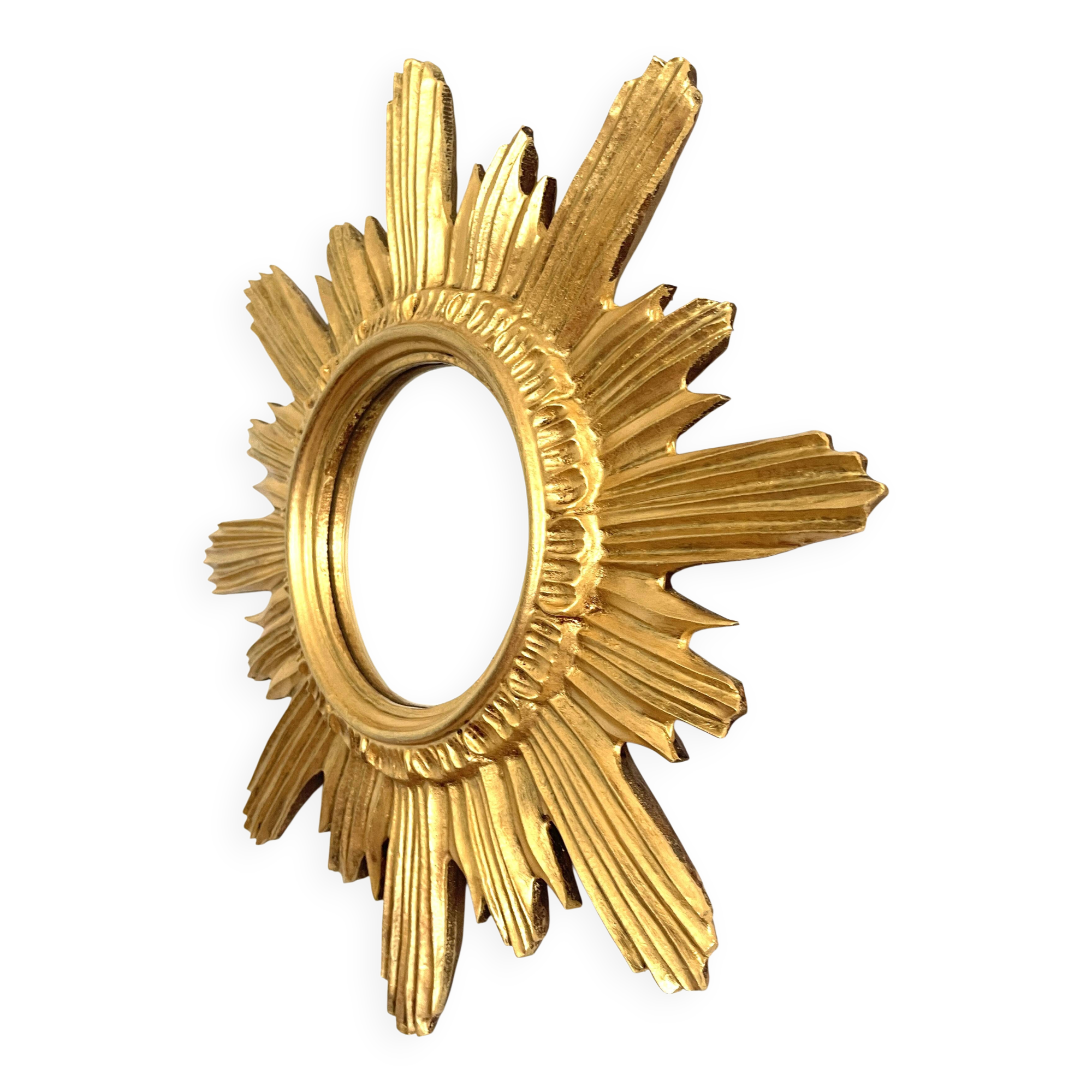 Golden carved wooden sun mirror — 42 cm