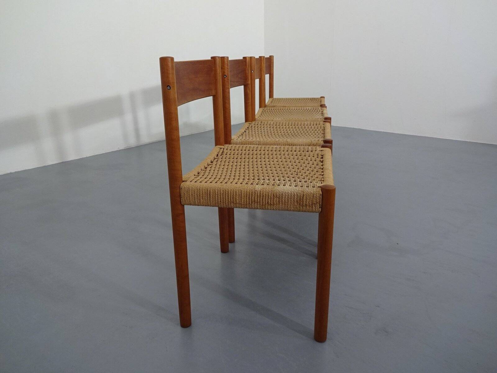Teak & Papercord Dining Chairs by Poul M. Volther for Frem Røjle, Denmark, 1960s, Set of 4