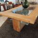 table basse vintage en chêne massif double plateteau verre