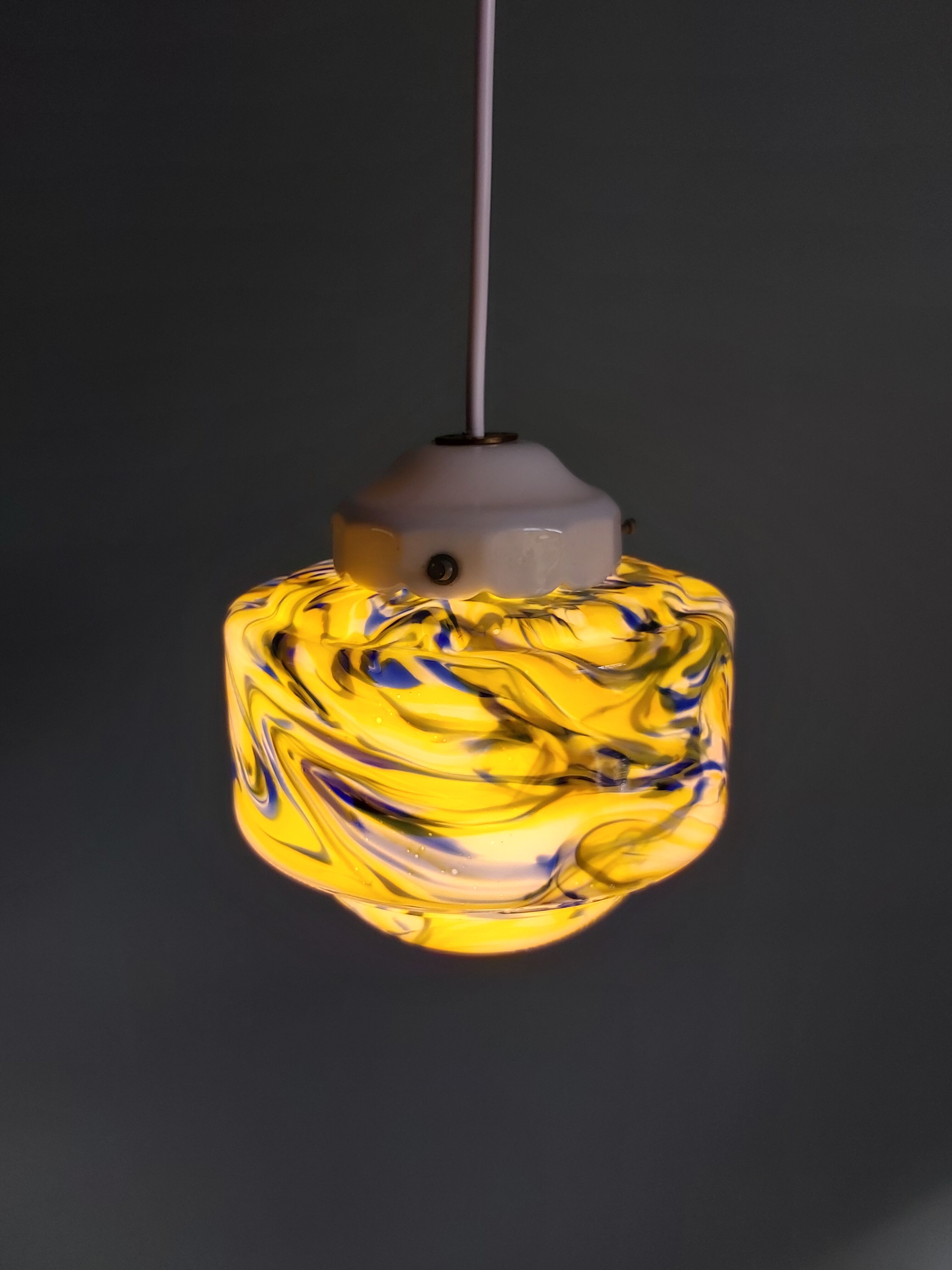 Multicolored veined opaline pendant lamp, 60s