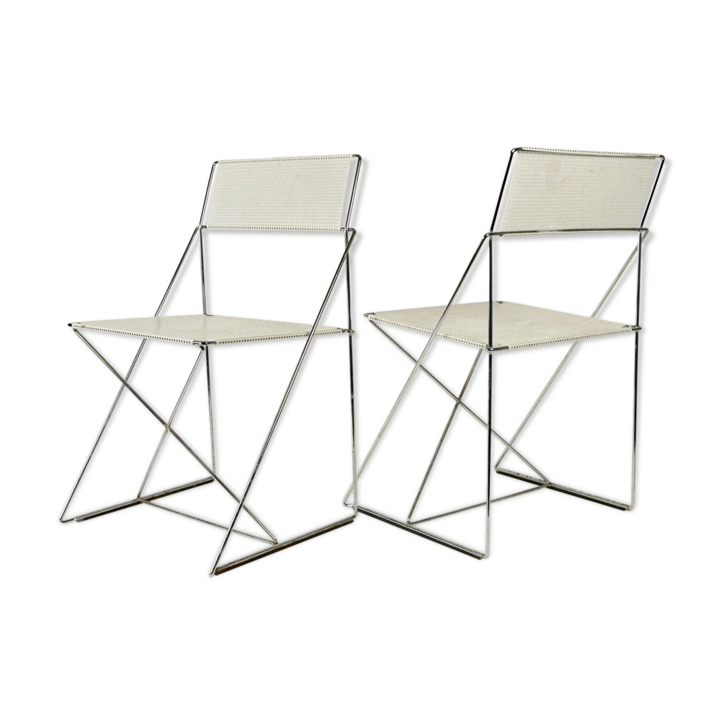 Pair of 1970s design chairs in steel and painted metal