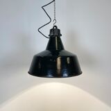 Industrial black enamel pendant lamp with cast iron top, 1970s