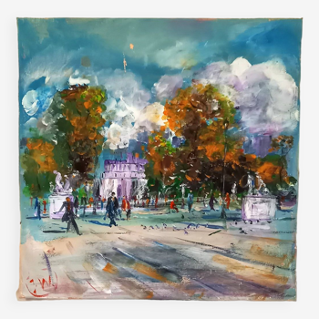 Oil on canvas, a public garden, signed Jacques Wallart.