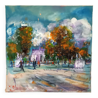 Oil on canvas, a public garden, signed Jacques Wallart.