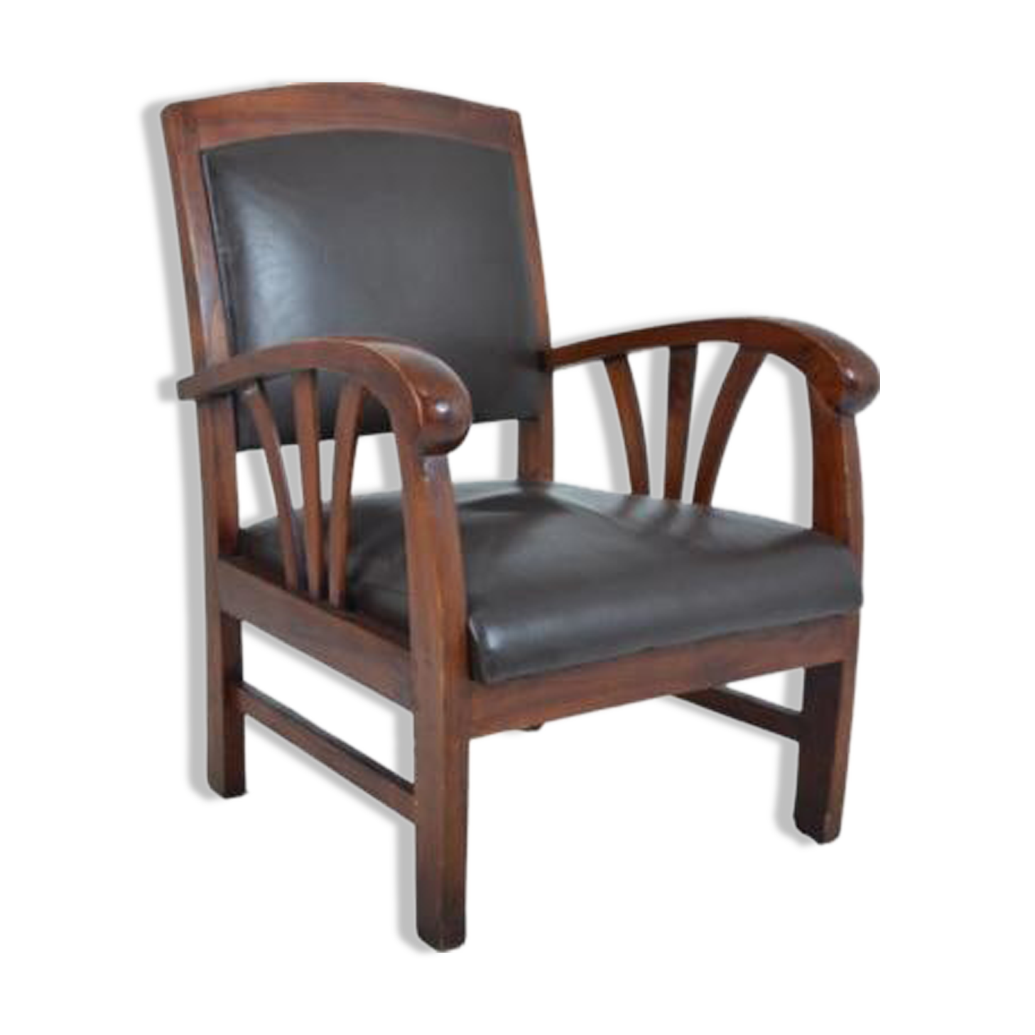 Fauteuil en bois et cuir