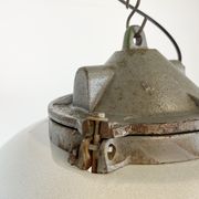Industrial Grey Enamel Factory Cage Pendant Lamp in Cast Iron from Zaos, 1960s