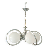 Vintage Space Age chandelier in opaline and chrome – 1970s