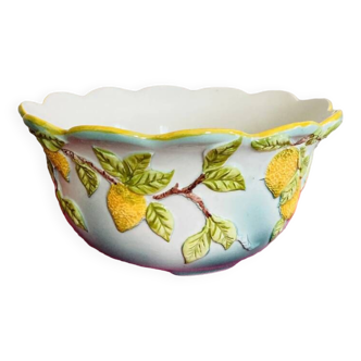 Ceramic cup decorated with lemons in relief, artist GV, 20th century