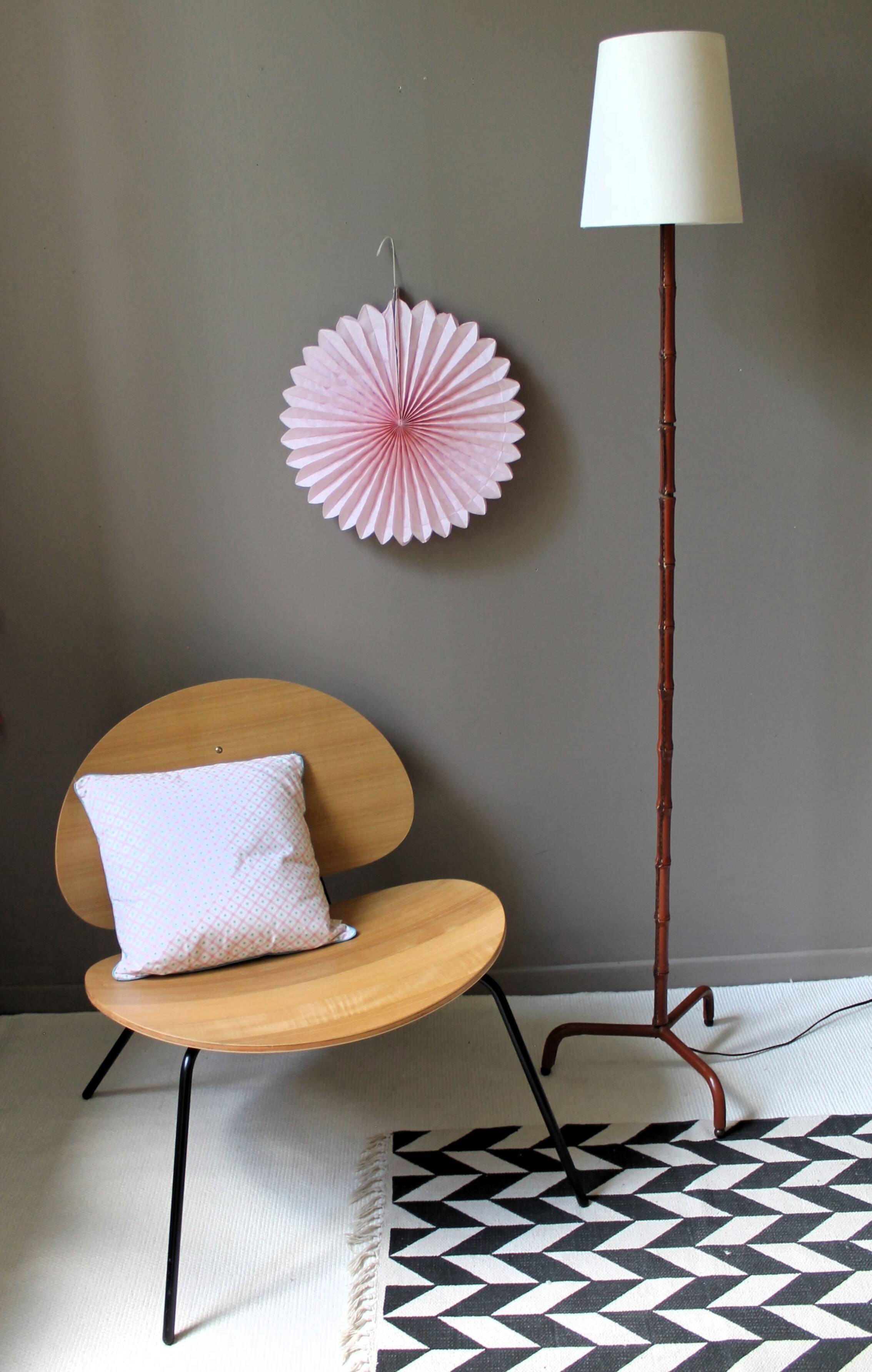 Vintage floor lamp with bamboo-style leather base
