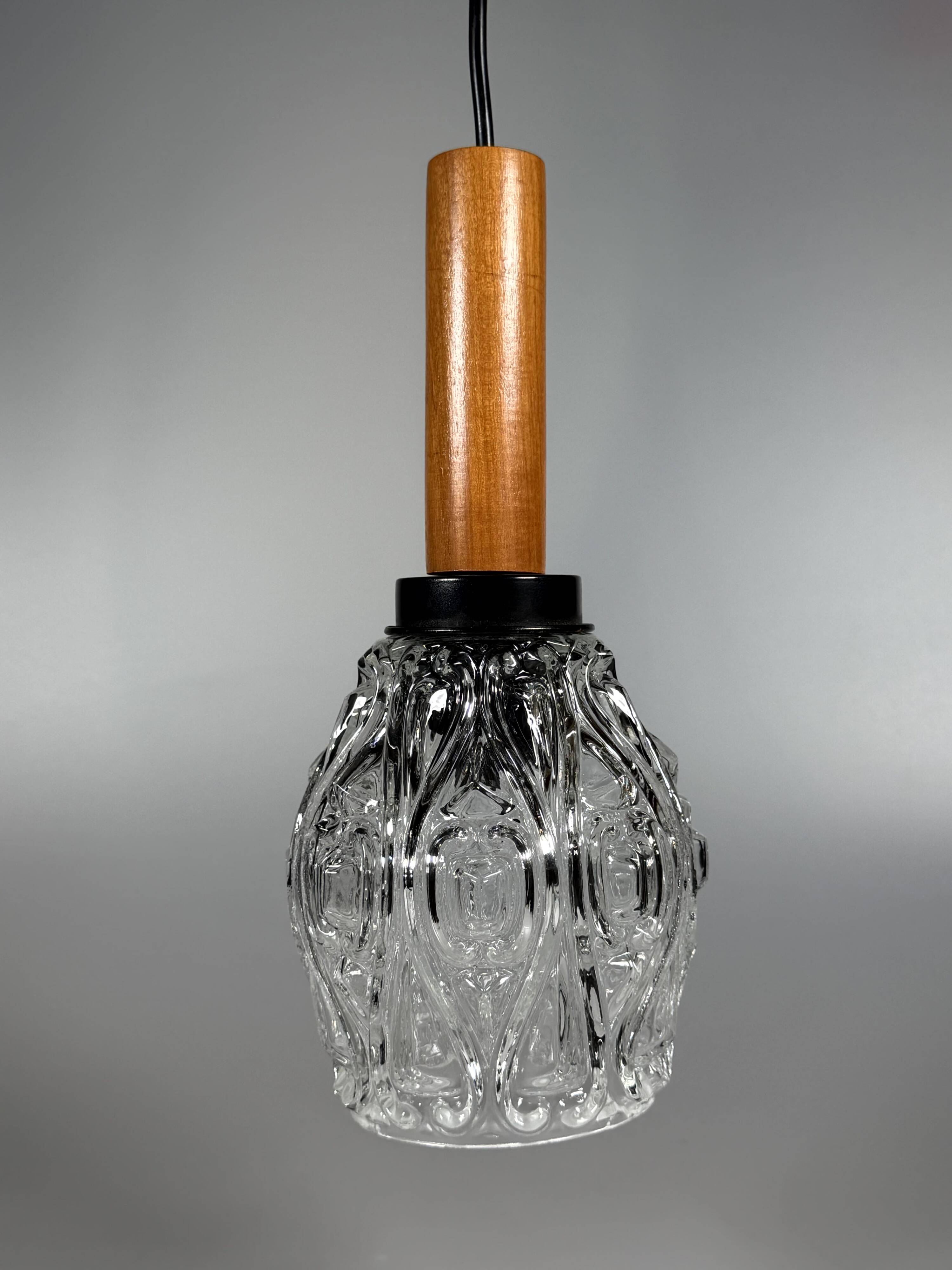 1960s 1970s Ceiling Lamp Pendant Lamp in Teak & Glass Mid Century Space Age