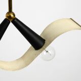 Mid Century brass ceiling lamp with a curved perforated sheet lampshade