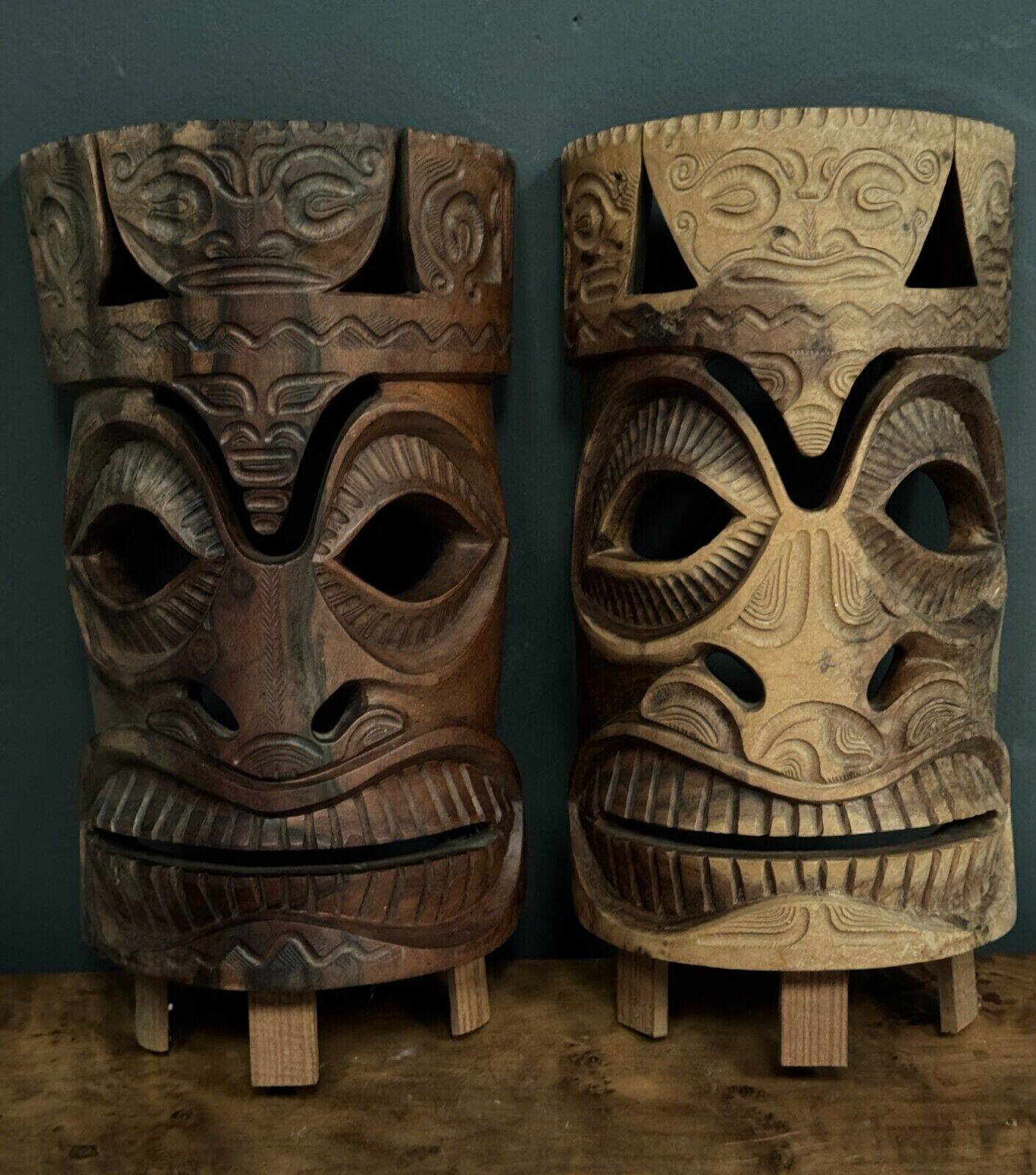 Pair of mid-20th century Africanist statue masks in carved wood
