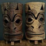Pair of mid-20th century Africanist statue masks in carved wood