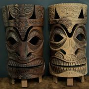 Pair of mid-20th century Africanist statue masks in carved wood