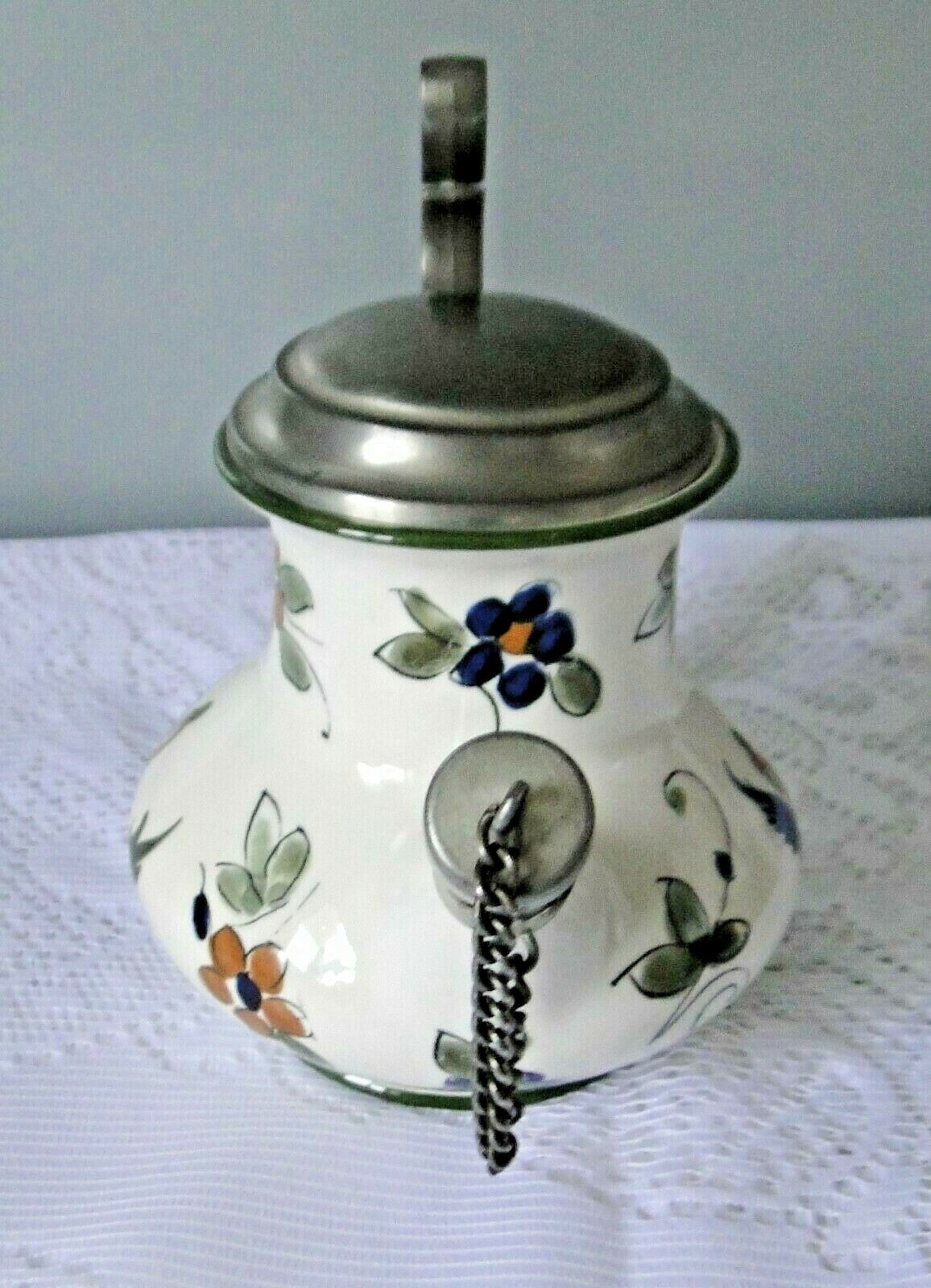 Ceramic belly pitcher lid and spout closed capodimonte chimeric decoration