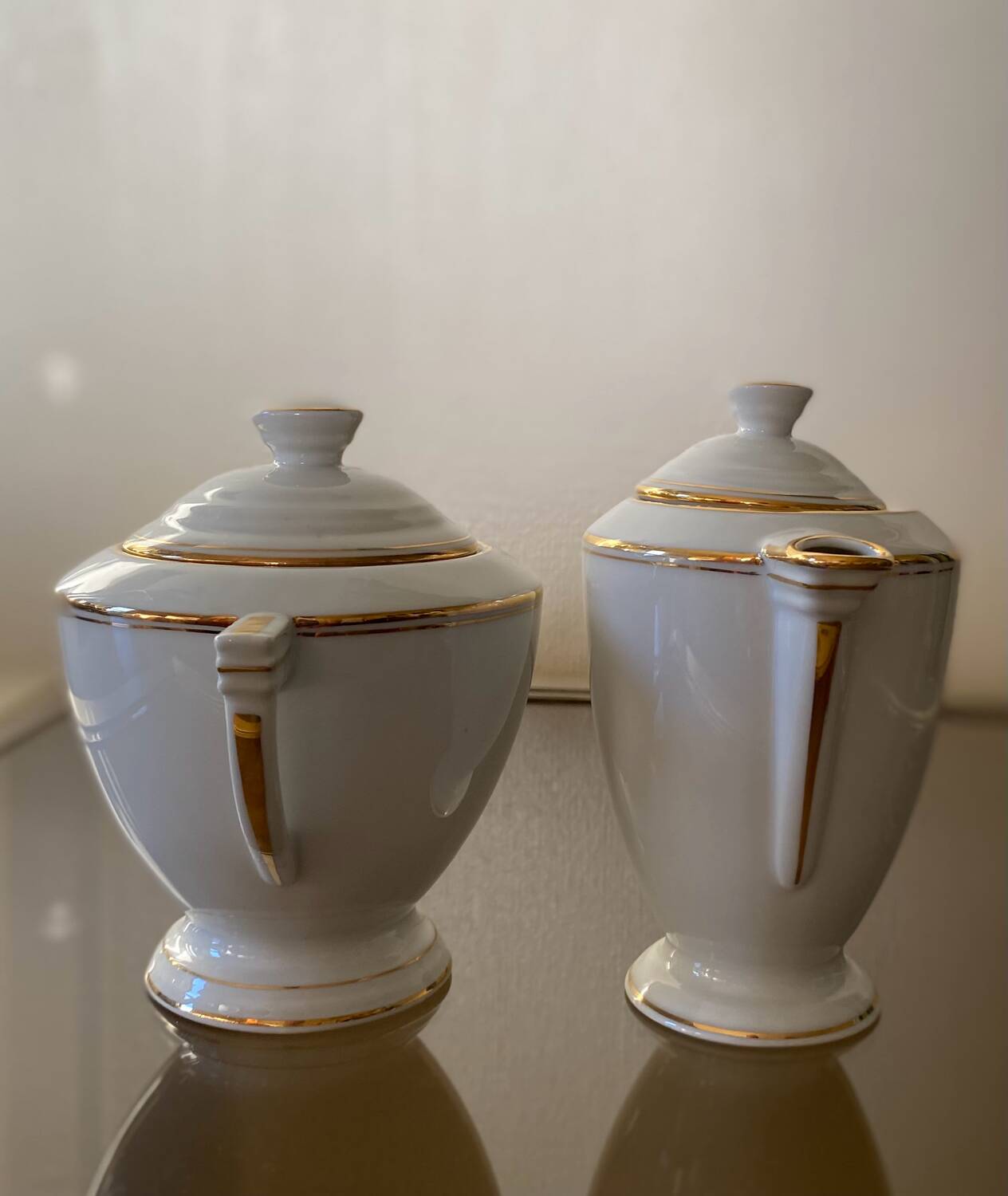 Sugar bowl and milk jug in Pallas Limoge porcelain