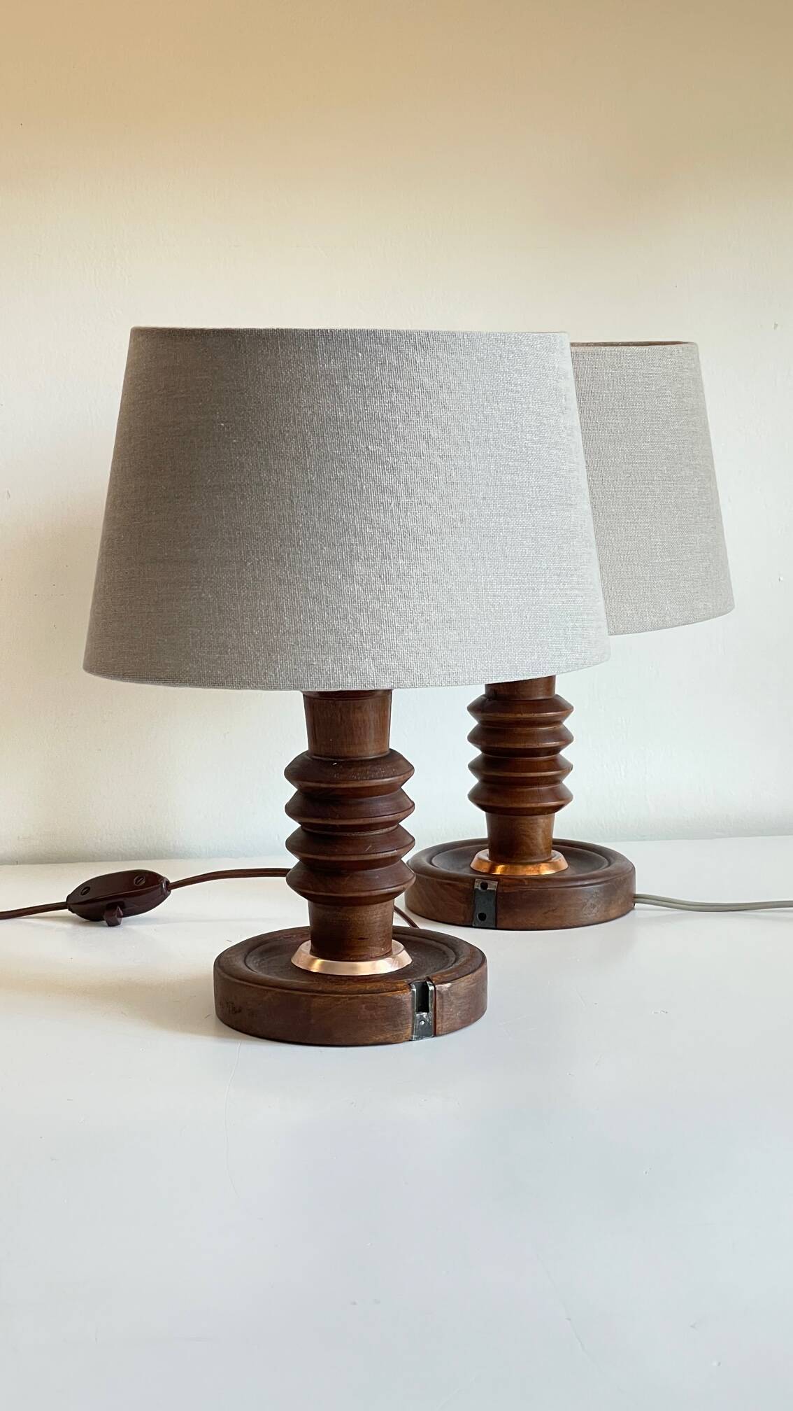 Pair of vintage wooden lamps