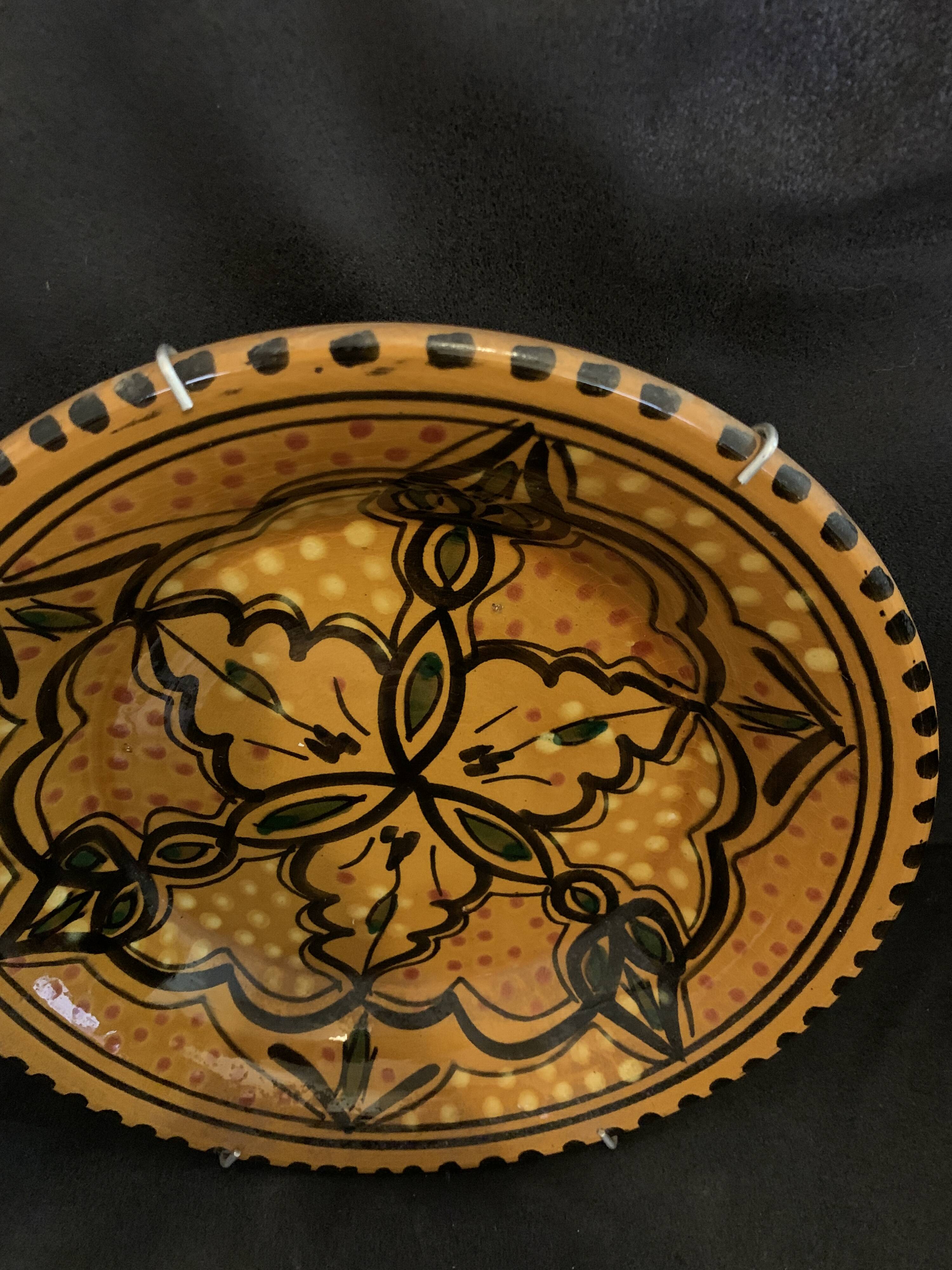 Dish or plate Morocco hollow enameled ceramic made and hand painted old vintage decoration