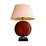 Lampe vintage moderniste 1980 signée drimmer pied céramique + son abat-jour ovale en tissu d'origine