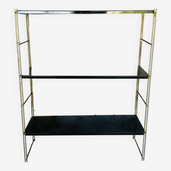 Vintage “string” adjustable metal and brass shelf, Circa 60's