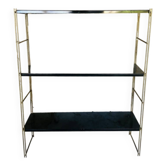 Vintage “string” adjustable metal and brass shelf, Circa 60's
