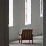 Modern Danish, Pair of Lounge Armchairs in Oak and Lambswool, Henning Kjærnulf, 1960s