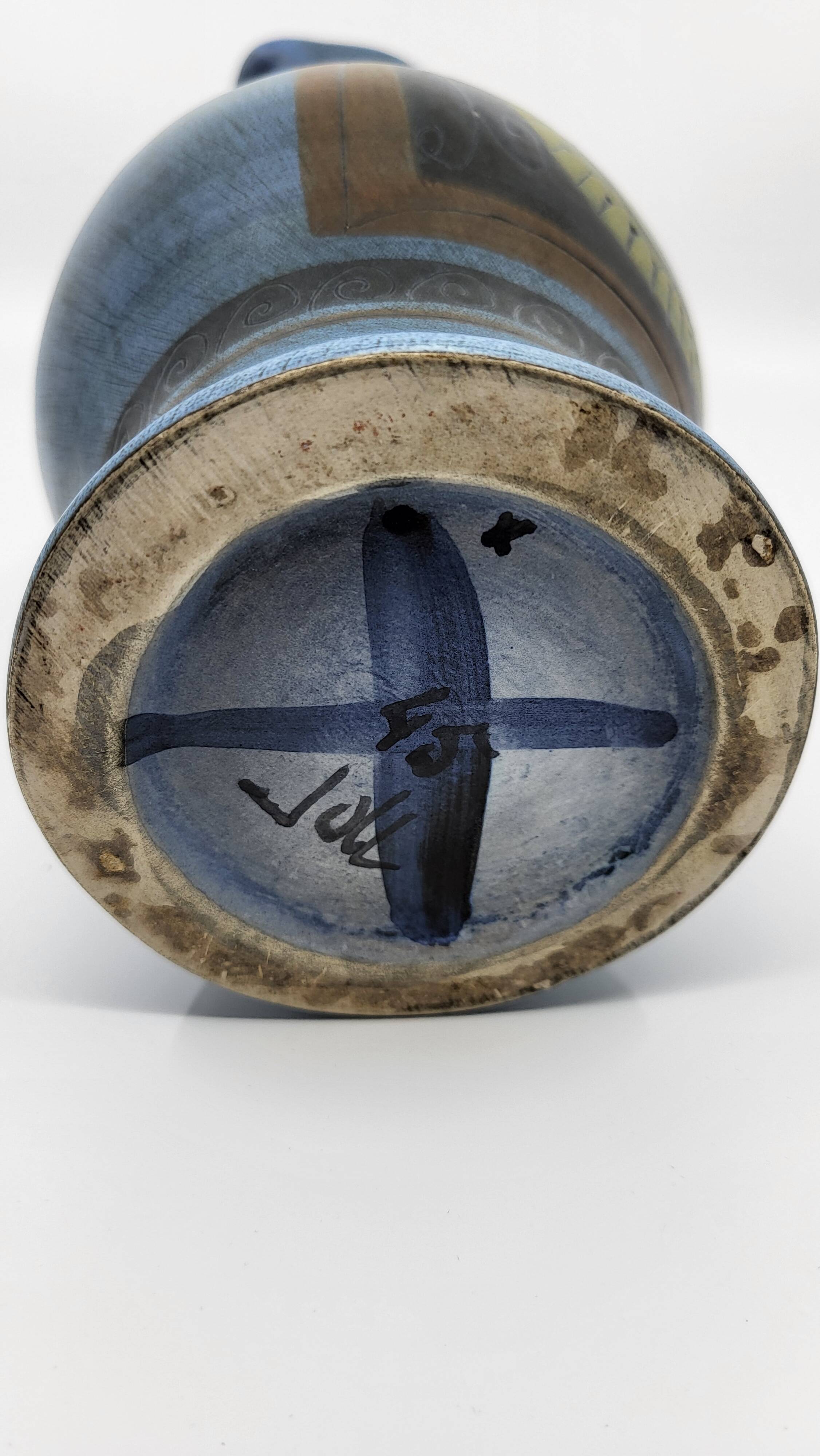 Jean de Lespinasse vase in blue ceramic, Côte d'Azur, France, 1950.