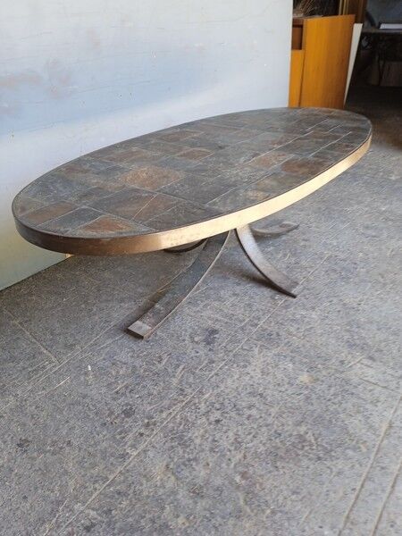 1970 metal and slate coffee table