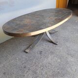 1970 metal and slate coffee table