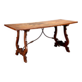 Table de réfectoire ancienne en noyer et fer forgé, Italie, XXe siècle