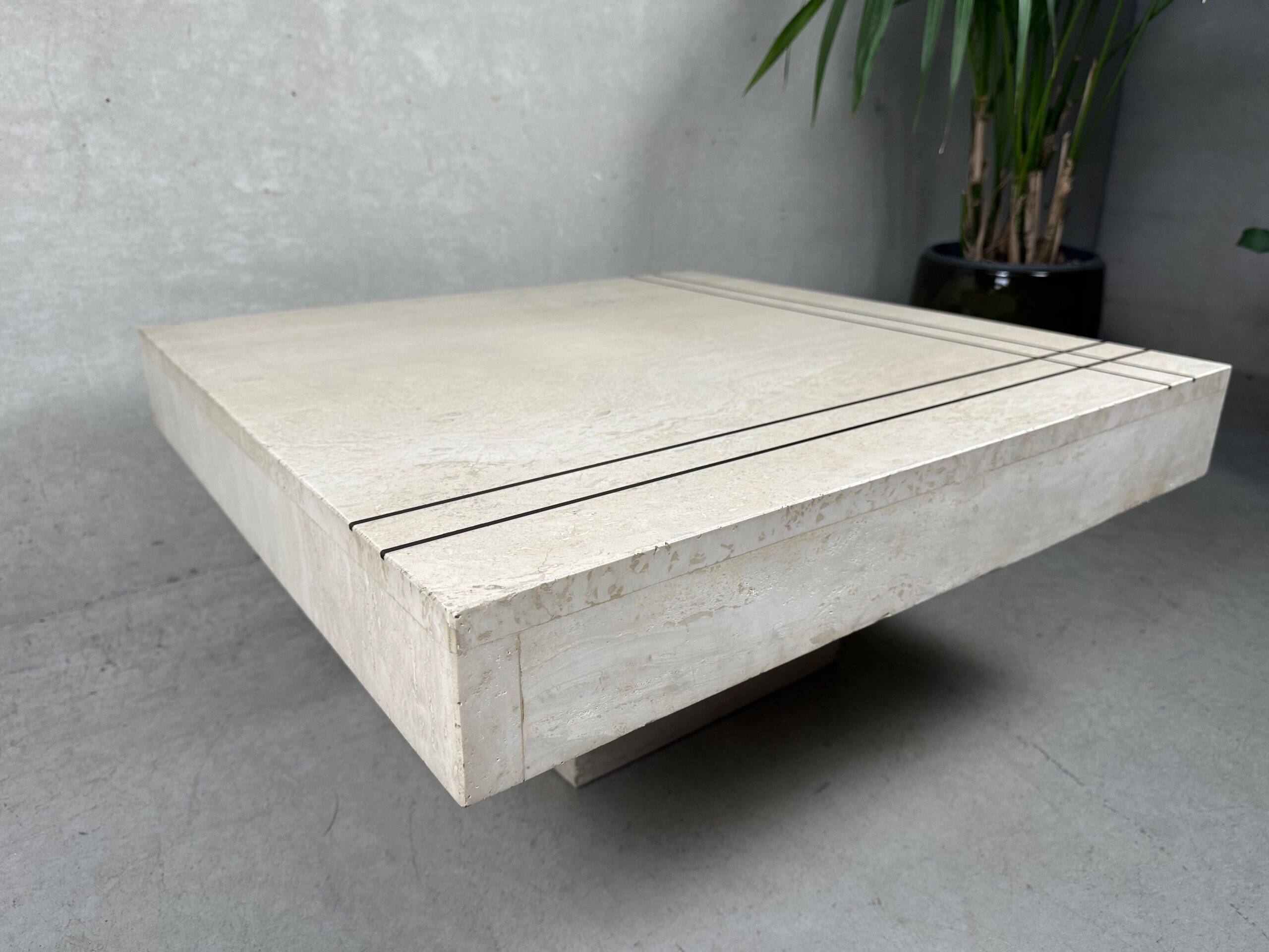 Vintage coffee table / side table – travertine and brass