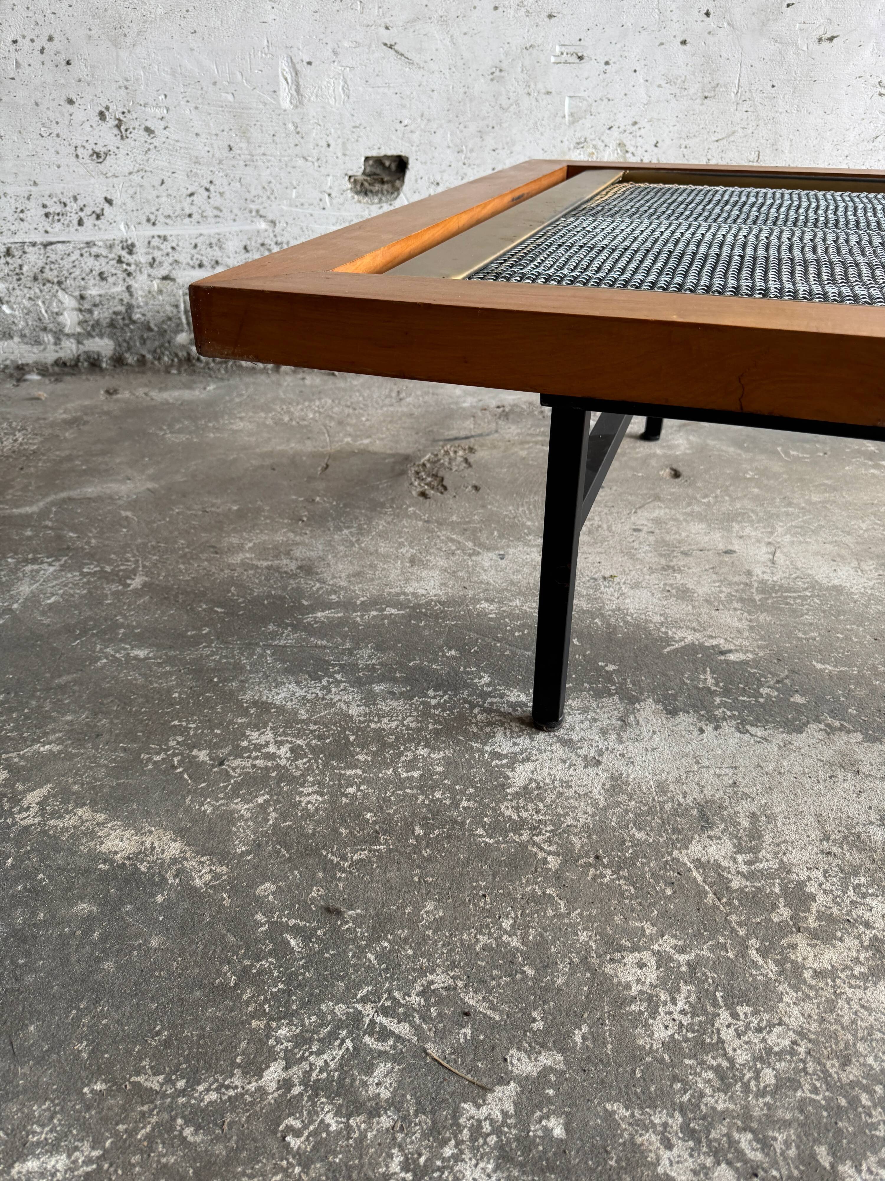 Set of 2 DeCoene Minimalist Daybeds — Natural Wood & Black Metal Mesh with Brass Trim