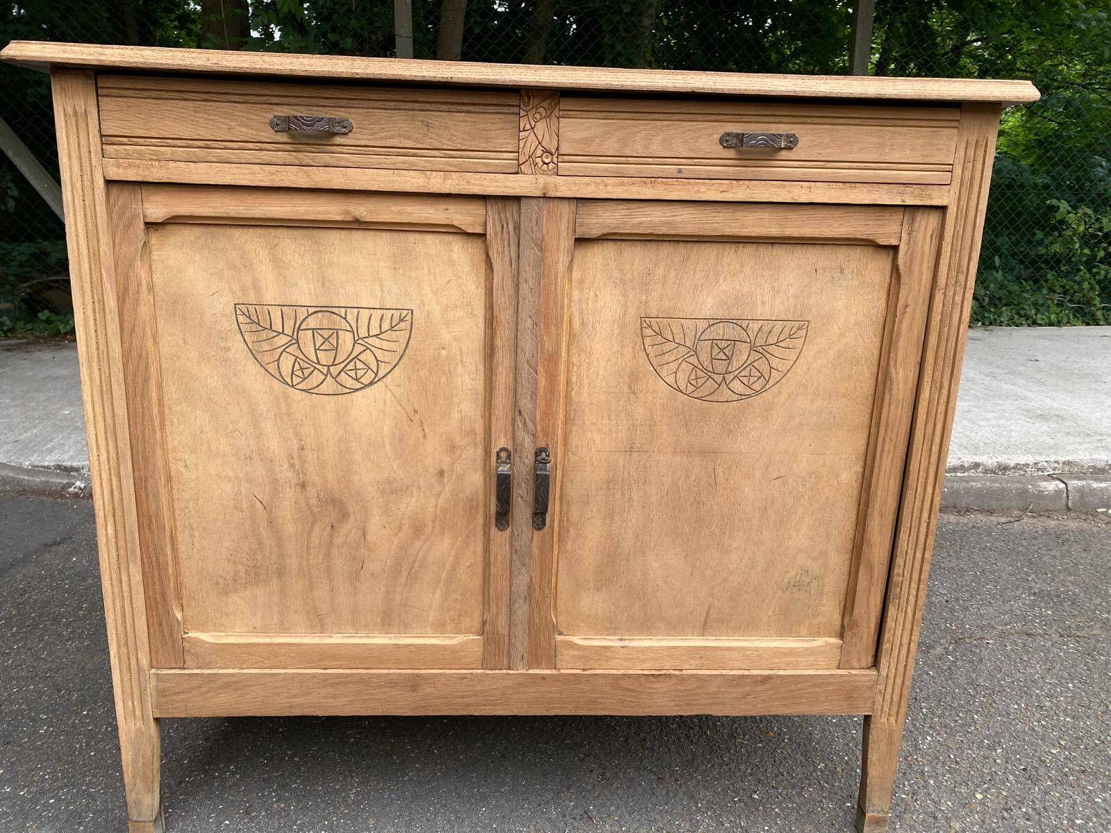 Renovated vintage Parisian art deco wooden sideboard from the 1940s