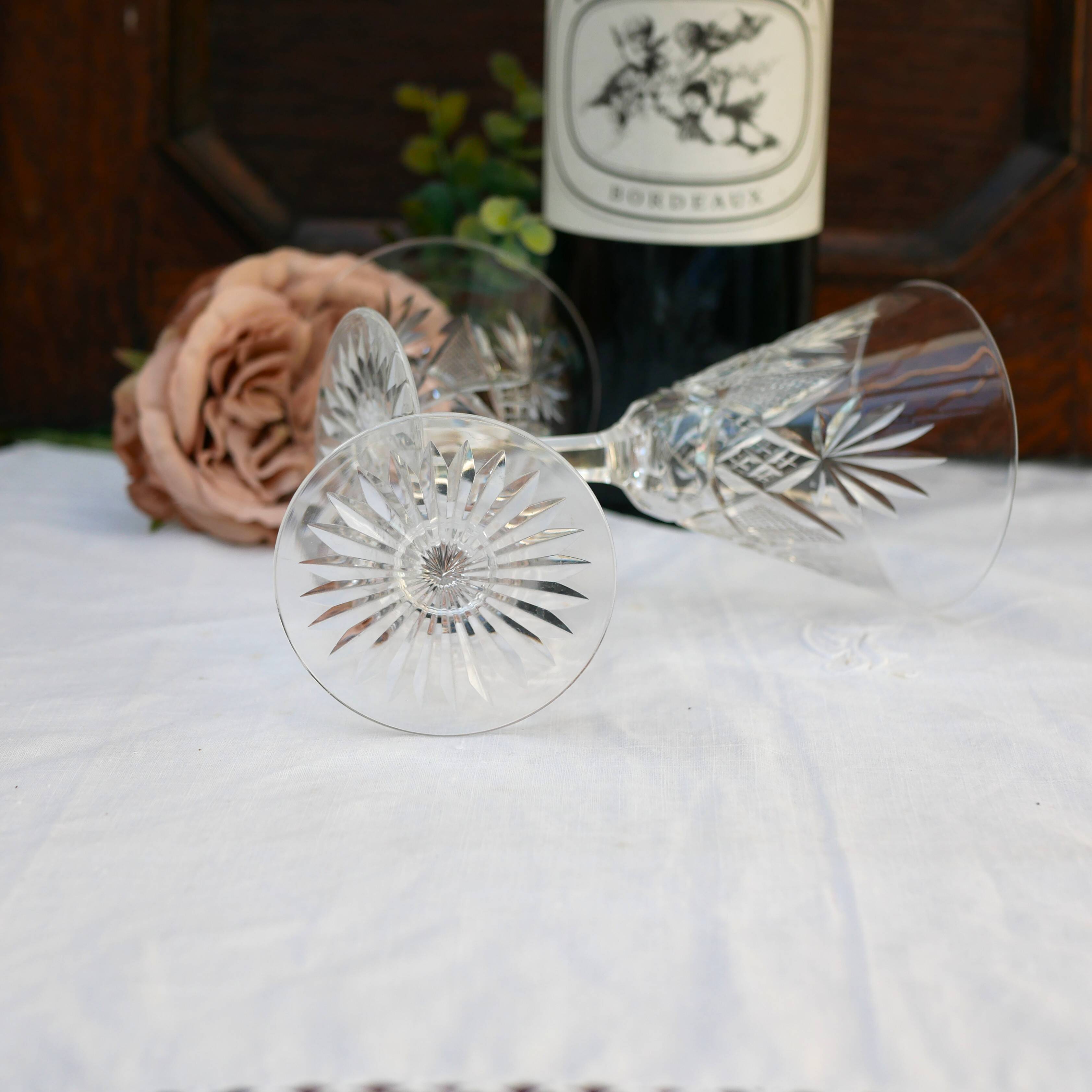 Two elegant crystal wine glasses