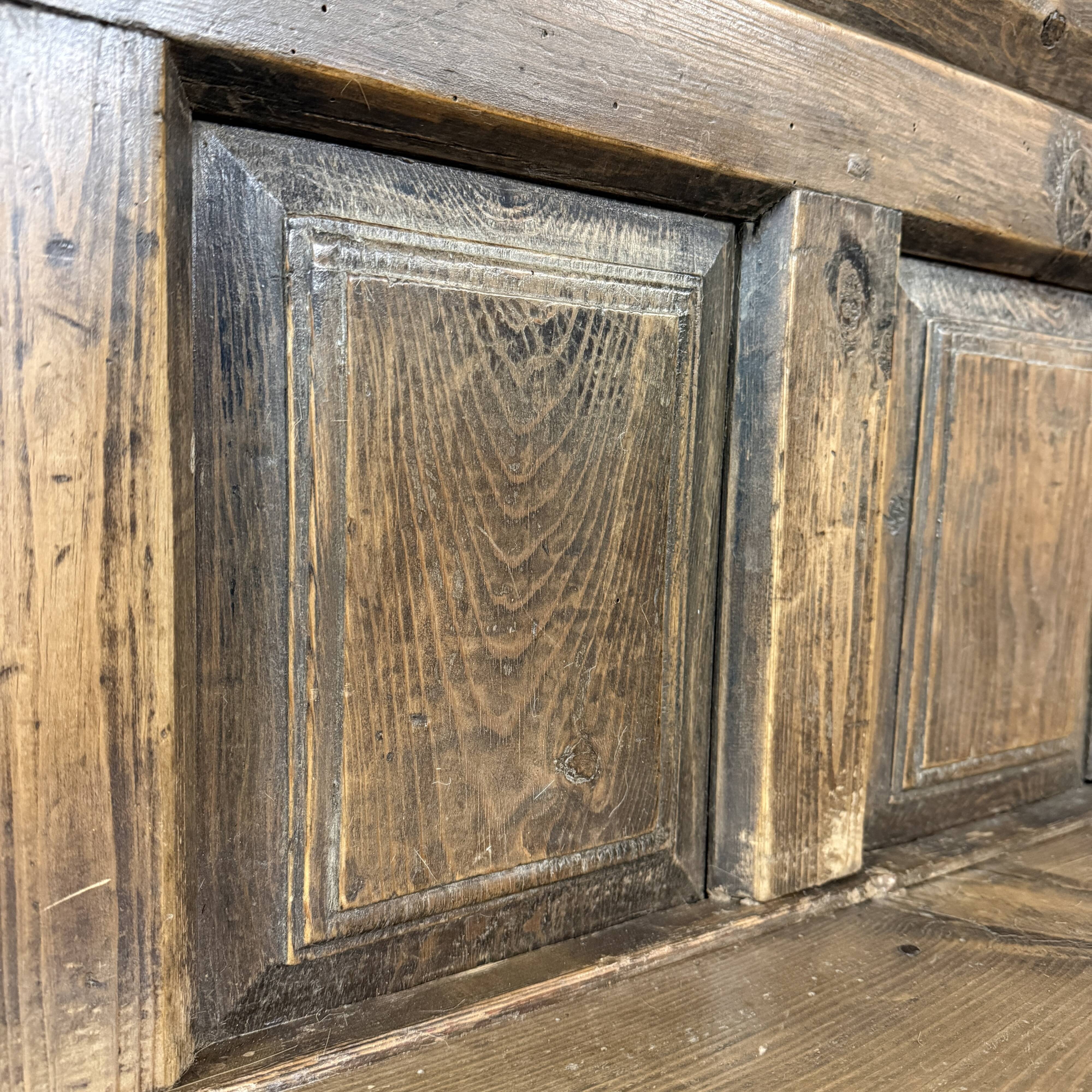 Large antique wooden Spanish bench from the 19th century