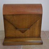 Magazine holder in wood and leather