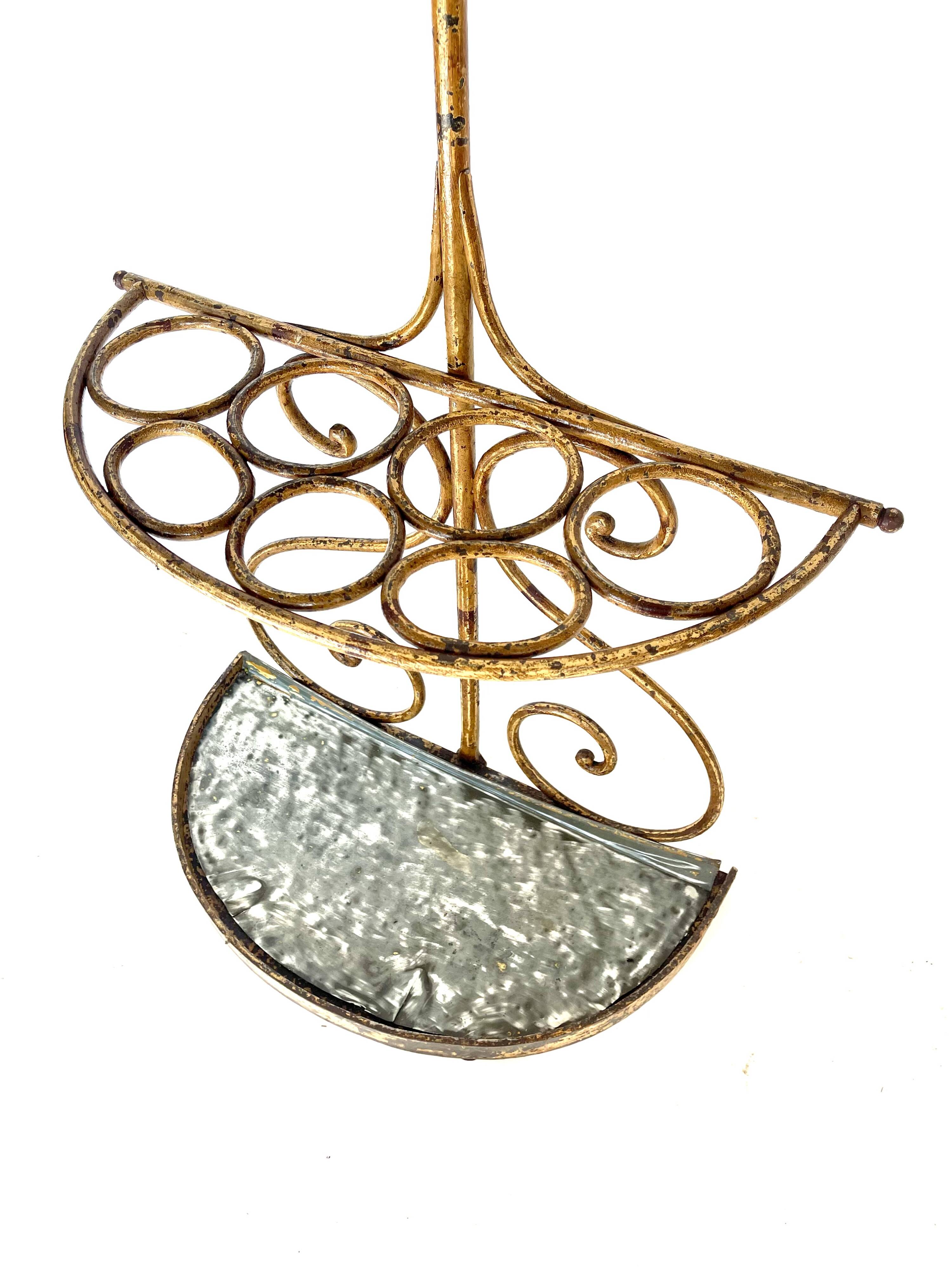 Porte-manteau et porte-parapluie Art Déco en fer doré, années 1930