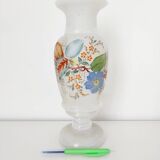 Opaline glass vase with hand-painted flowers, 1900