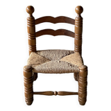 Rustic oak and straw chair, France 1940s